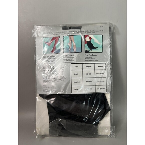 Vintage Danskin Leggings Womens Small Black Ultra Shimmery Stirrup Made USA 90s - Picture 3 of 5